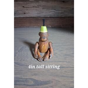 Vintage Hand Carved Wood Monkey Shelf Sitter